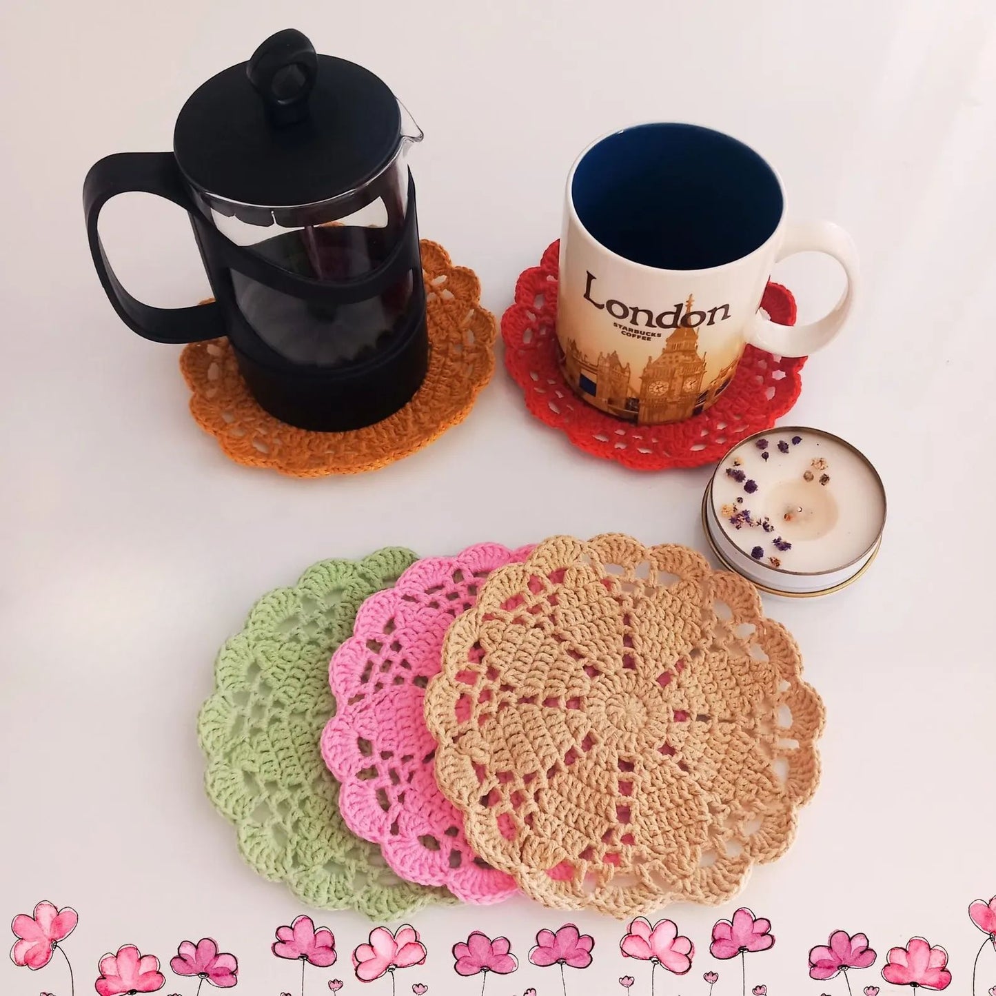 4 in 1 Floral Coaster Pattern Bundle