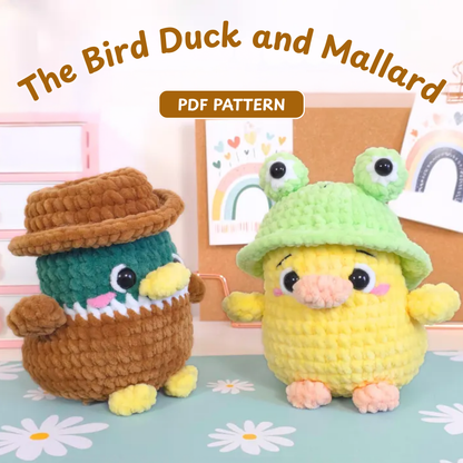 Crochet Duck and Mallard Amigurumi Pattern (2-in-1 with 4 Hat Styles)