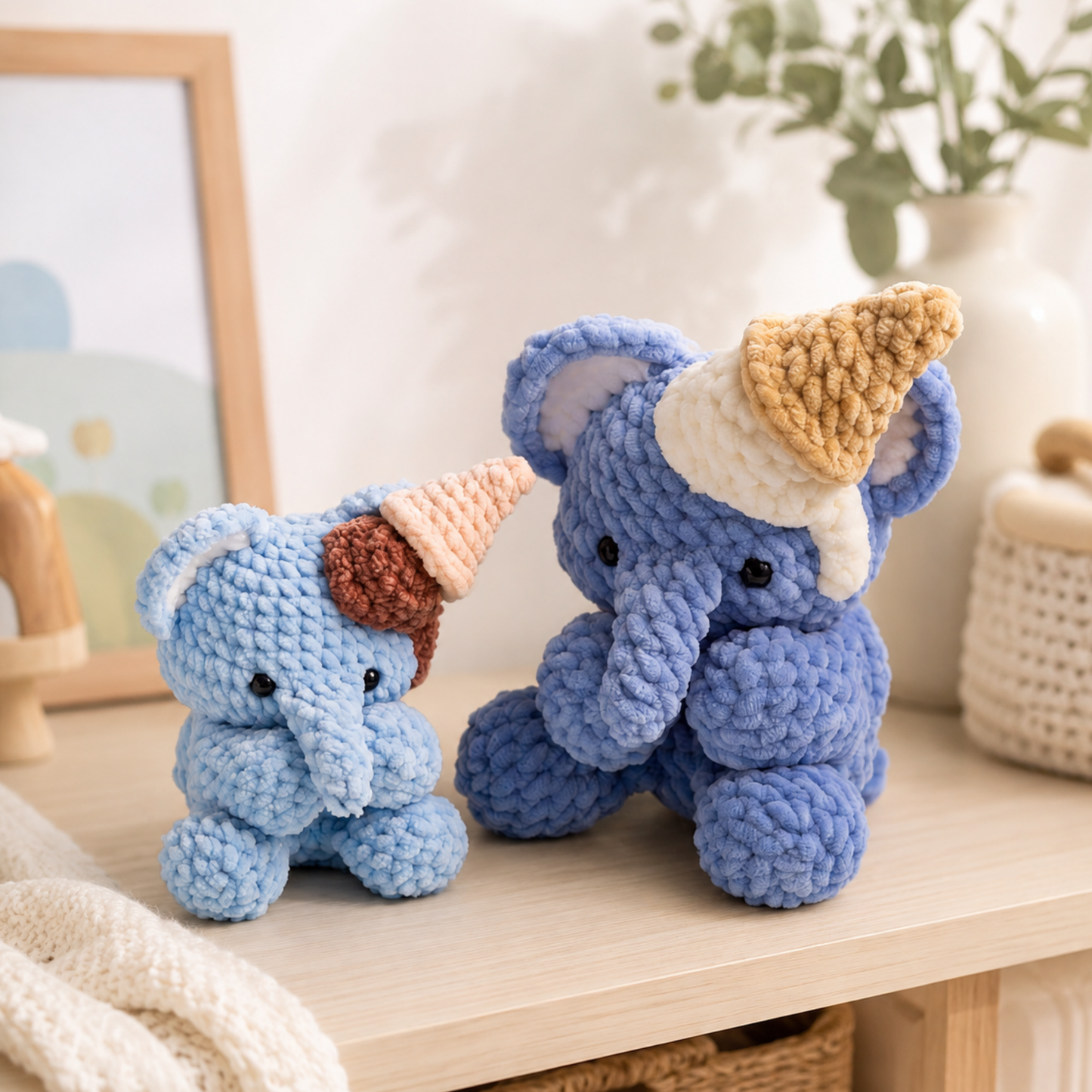 Crochet Emett the Elephant and Ice Cream Amigurumi Pattern (2 Sizes)