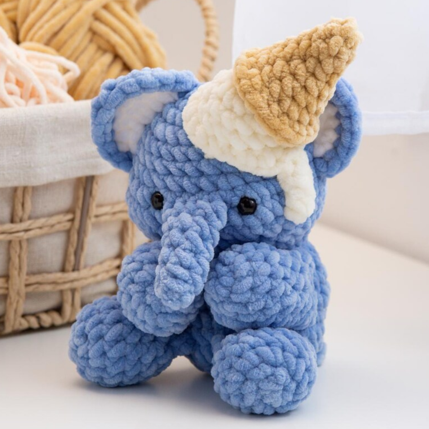 Crochet Emett the Elephant and Ice Cream Amigurumi Pattern (2 Sizes)