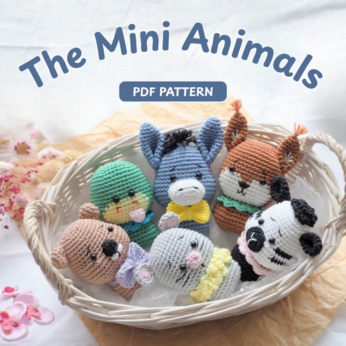 Crochet Mini Animal Toy Pattern (Donkey, Squirrel, Mouse, Snake, Beaver, Zebra)