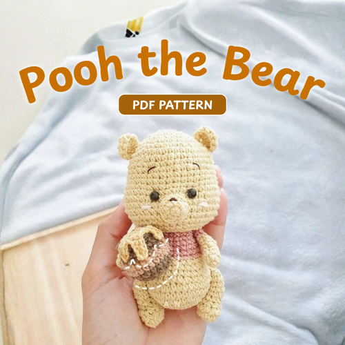 Crochet Pooh Bear Amigurumi Pattern (Mini Stuffed Bear with Honey Pot, 3-4 inches)