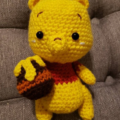 Crochet Pooh Bear Amigurumi Pattern (Mini Stuffed Bear with Honey Pot, 3-4 inches)