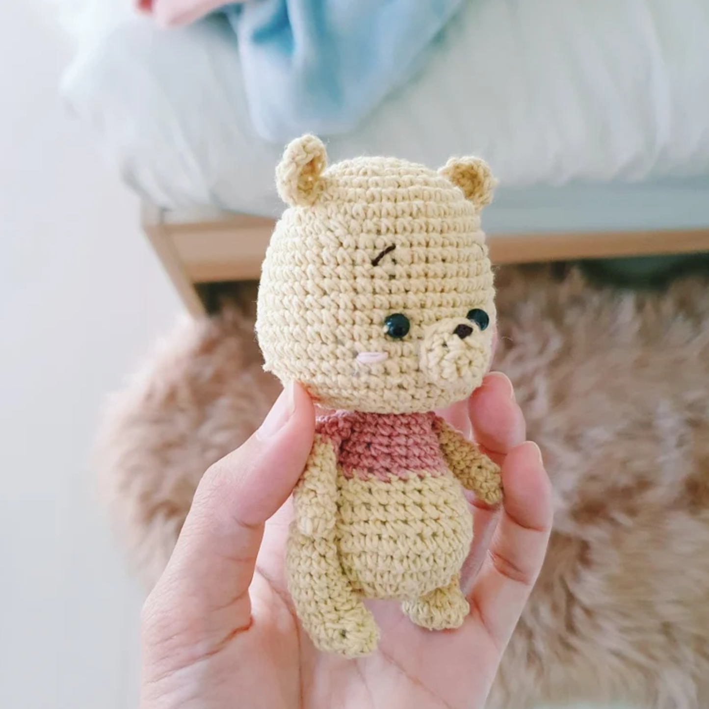 Crochet Pooh Bear Amigurumi Pattern (Mini Stuffed Bear with Honey Pot, 3-4 inches)