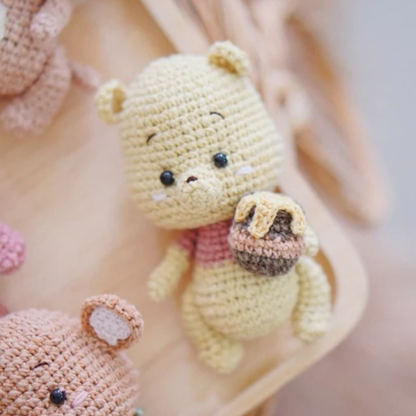 Crochet Pooh Bear Amigurumi Pattern (Mini Stuffed Bear with Honey Pot, 3-4 inches)