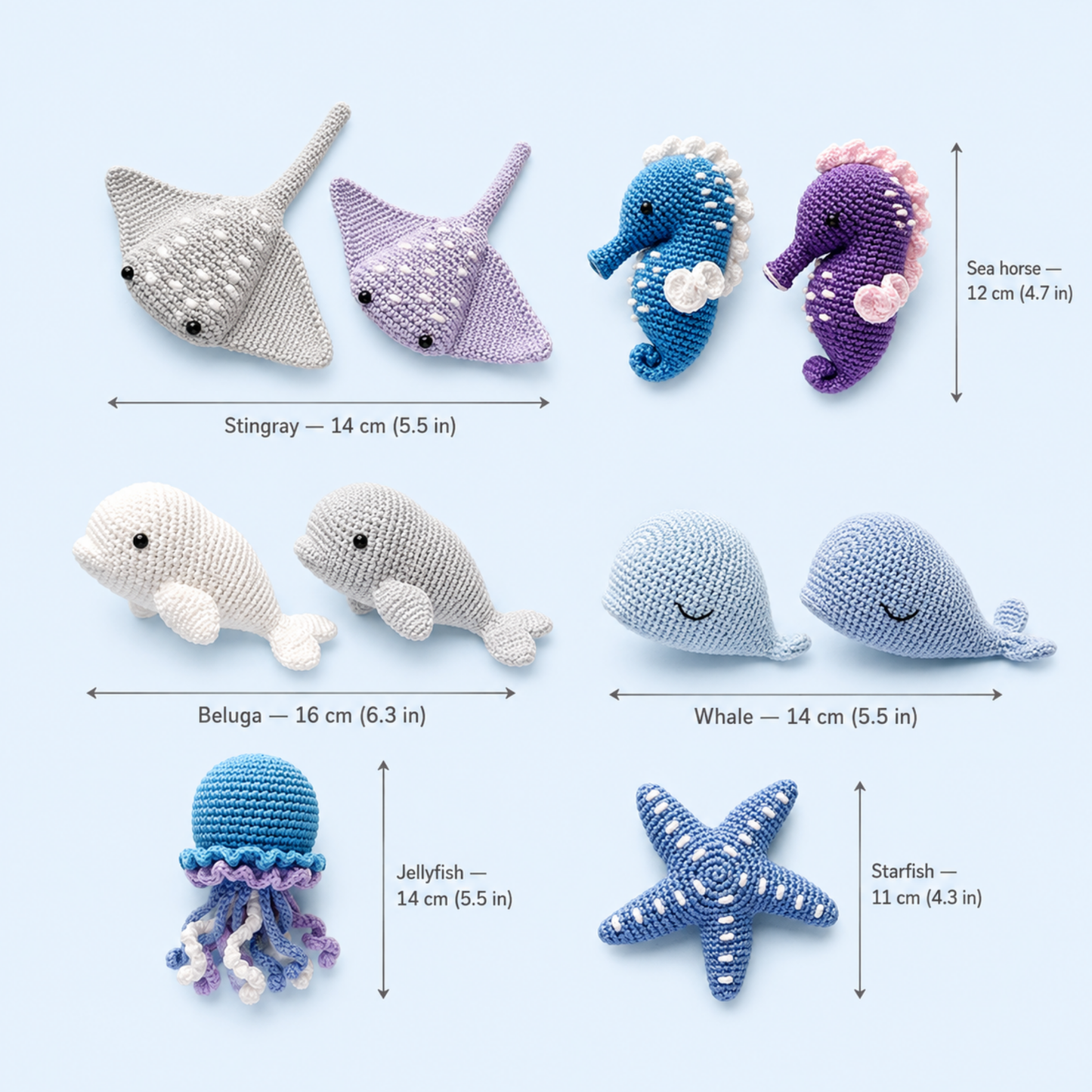 Crochet Sea Animals Pattern Vol. 2 (6 Characters: Seahorse, Jellyfish, Beluga, Whale, Starfish &amp; Stingray)