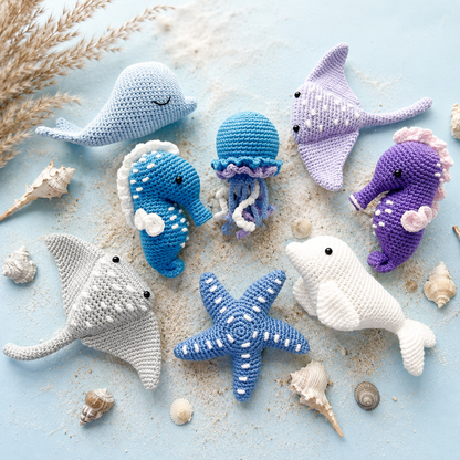 Crochet Sea Animals Pattern Vol. 2 (6 Characters: Seahorse, Jellyfish, Beluga, Whale, Starfish &amp; Stingray)