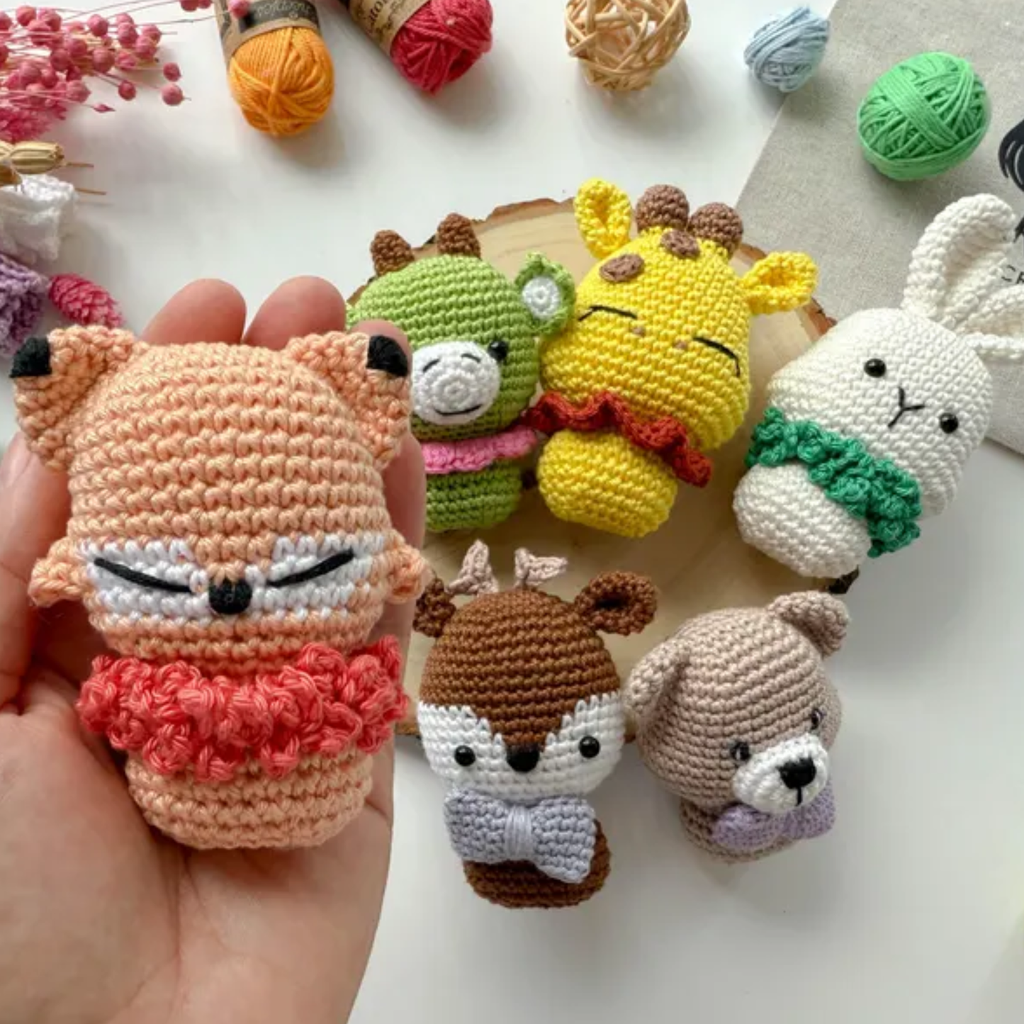 Crochet Mini Toys Pattern (Fox, Bunny, Bear, Dragon, Reindeer, and Giraffe)