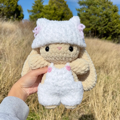Crochet Cat Beanie Baby Bunny Pattern (With Removable Overalls &amp; Pom-Pom Beanie)