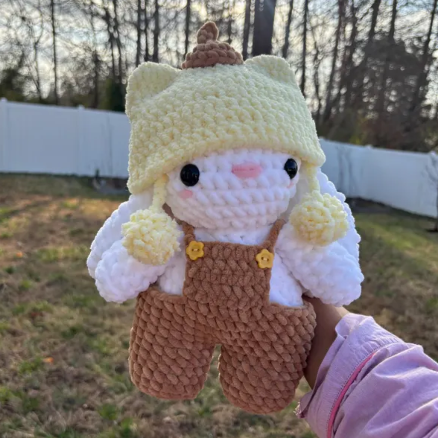 Crochet Cat Beanie Baby Bunny Pattern (With Removable Overalls &amp; Pom-Pom Beanie)