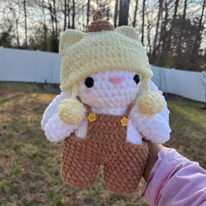 Crochet Cat Beanie Baby Bunny Pattern (With Removable Overalls &amp; Pom-Pom Beanie)