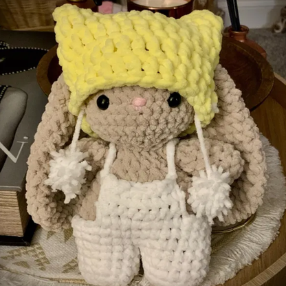 Crochet Cat Beanie Baby Bunny Pattern (With Removable Overalls &amp; Pom-Pom Beanie)