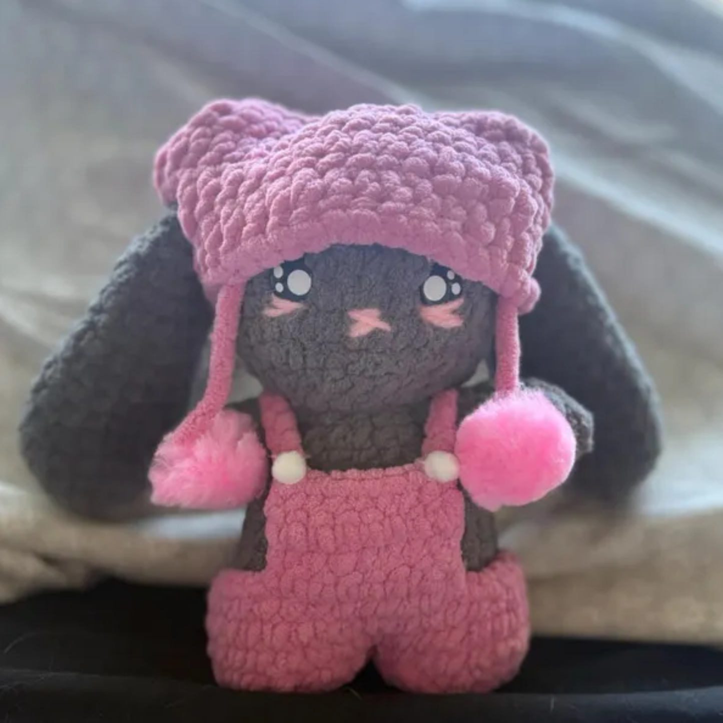 Crochet Cat Beanie Baby Bunny Pattern (With Removable Overalls &amp; Pom-Pom Beanie)