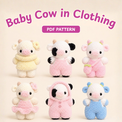 Crochet Baby Cow in Clothing Pattern Bundle (10 in 1)