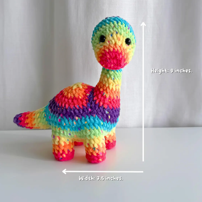 Crochet Brontosaurus Pattern (Plushie Dinosaur with Sun, Moon & Flower Mods)