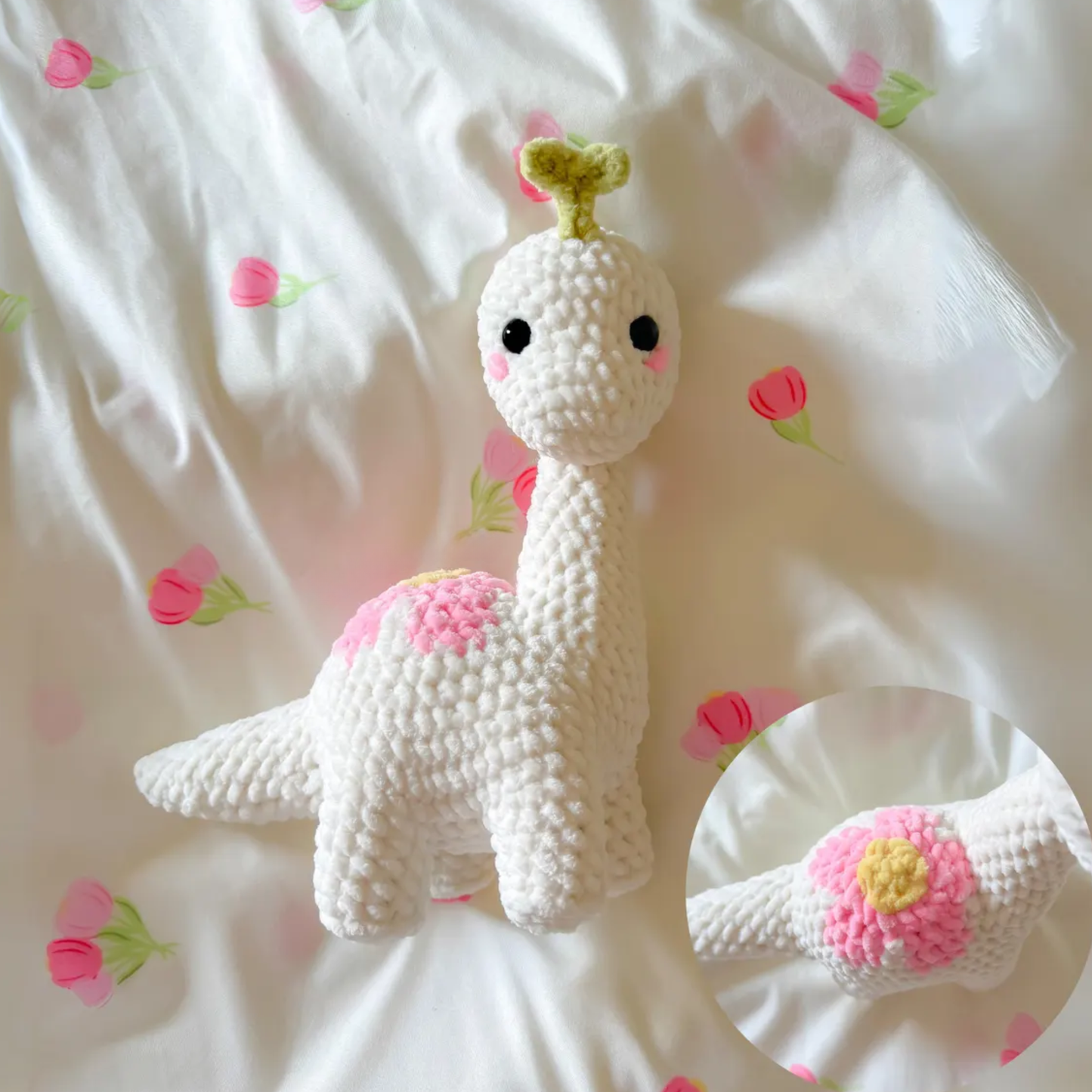Crochet Brontosaurus Pattern (Plushie Dinosaur with Sun, Moon & Flower Mods)