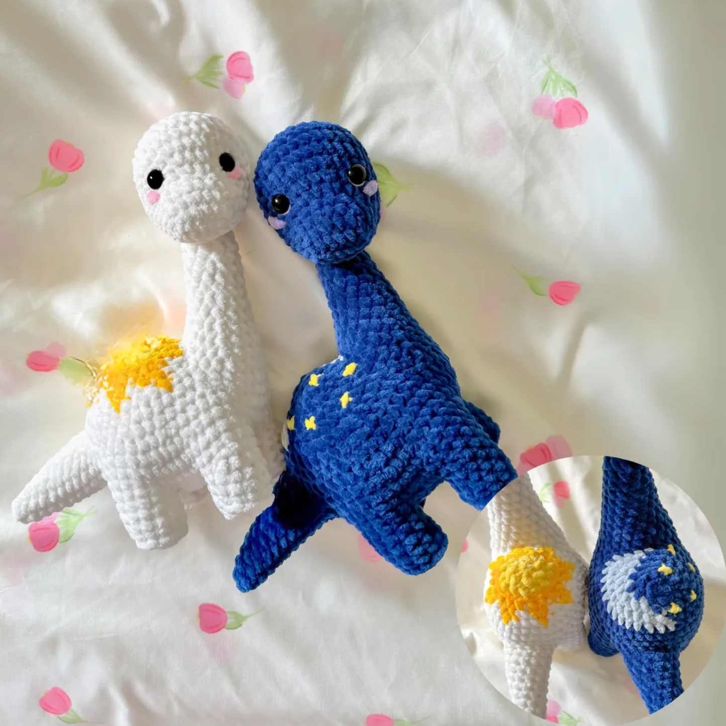 Crochet Brontosaurus Pattern (Plushie Dinosaur with Sun, Moon & Flower Mods)