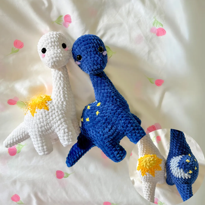 Crochet Brontosaurus Pattern (Plushie Dinosaur with Sun, Moon & Flower Mods)