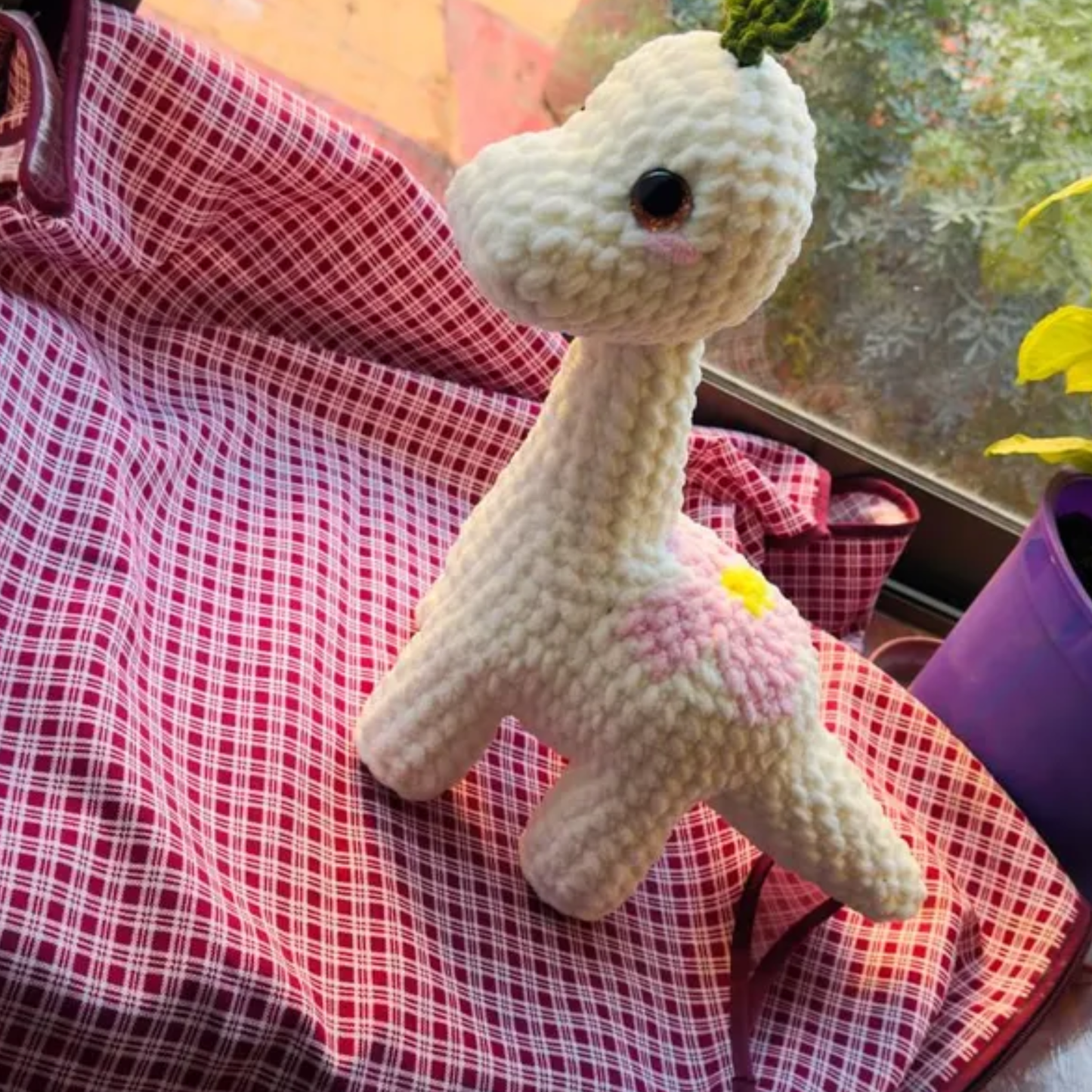 Crochet Brontosaurus Pattern (Plushie Dinosaur with Sun, Moon & Flower Mods)