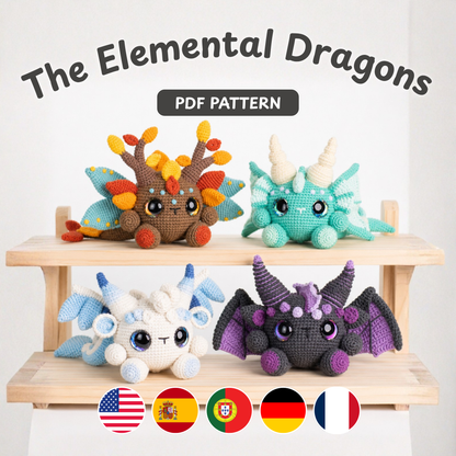 Crochet Elemental Dragons Amigurumi Pattern (4 Designs: Air, Fire, Earth, Water)