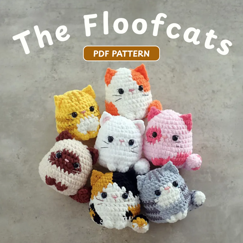 Crochet Floofcats Amigurumi Pattern (7-in-1 Bundle)(White, Calico, Orange, Siamese, Yellow, Grey, and Pink, approx. 9-10 cm each)