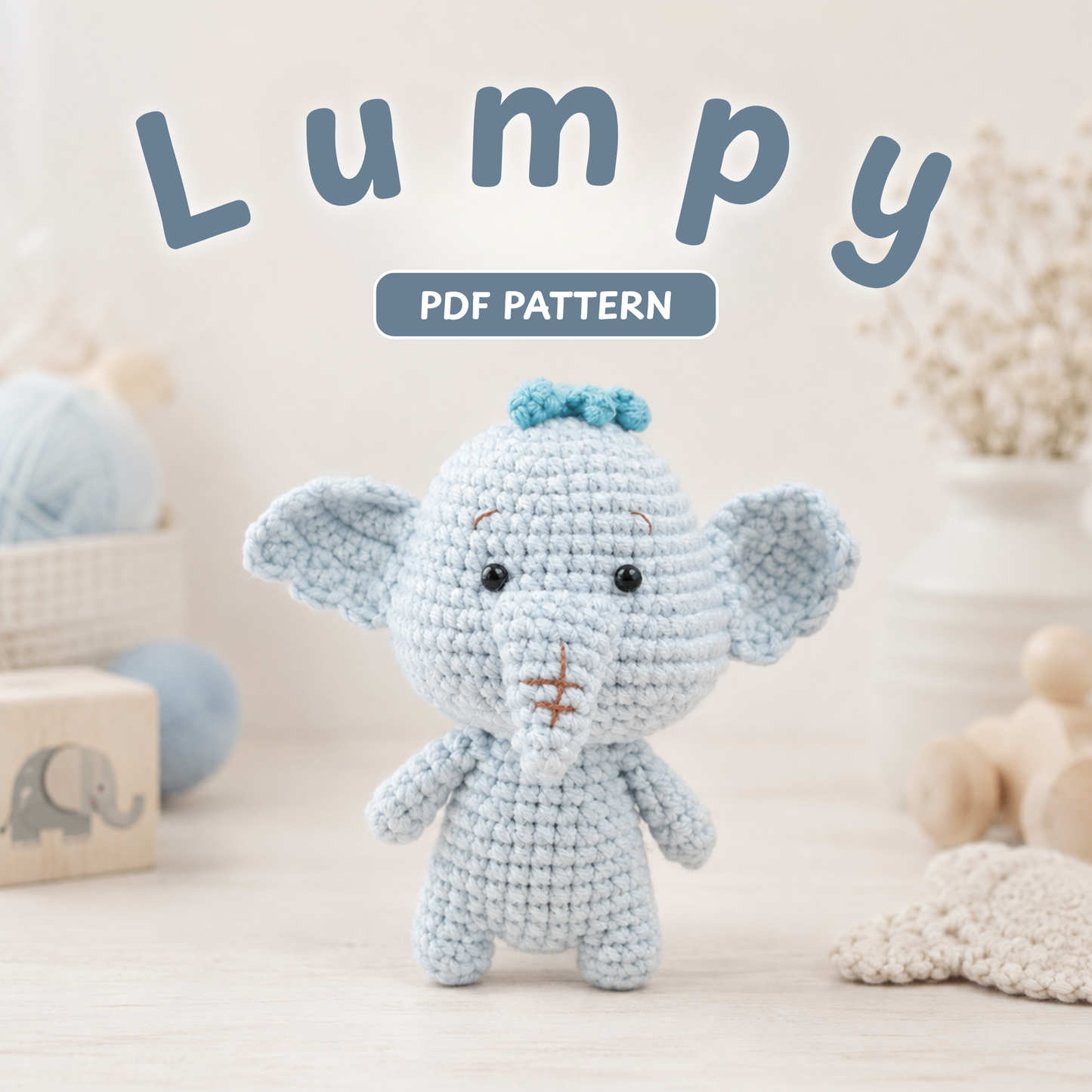 Crochet Lumpy Elephant Amigurumi Pattern (Mini Stuffed Elephant, 3-4 inches)