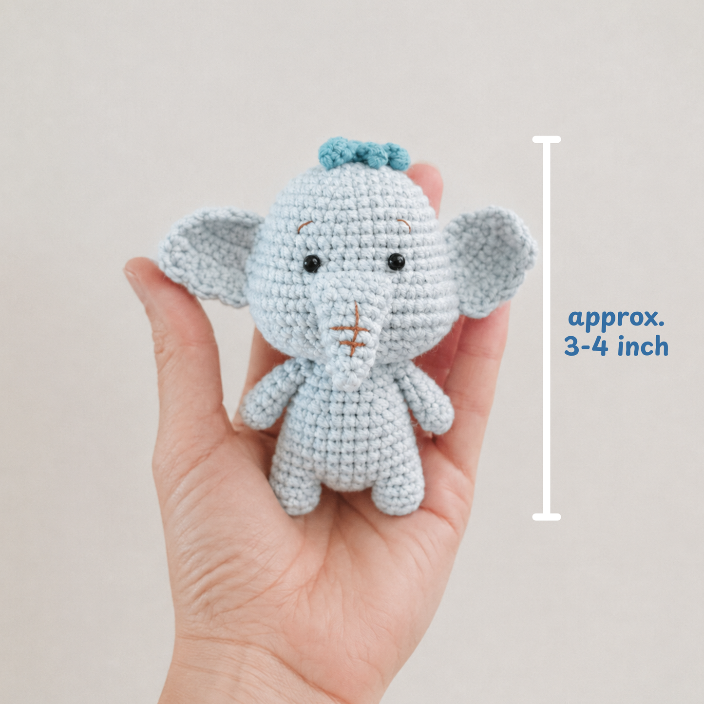 Crochet Lumpy Elephant Amigurumi Pattern (Mini Stuffed Elephant, 3-4 inches)