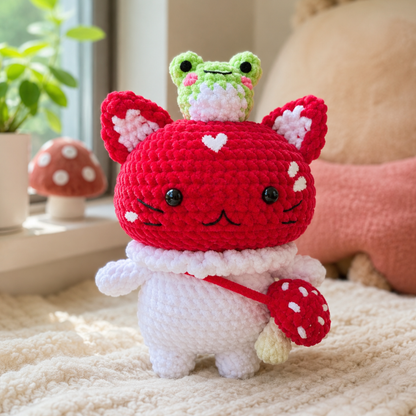 Crochet Meow the Mushroom Cat Pattern (Chunky Amigurumi | Cat, Frog Companion & Mini Mushroom Bag Included)
