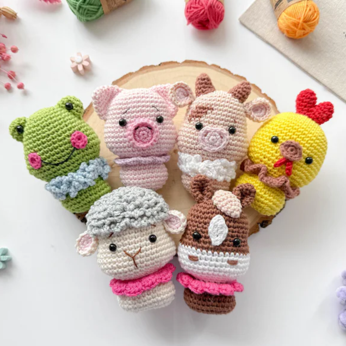 Crochet Mini Farm Friends Pattern (Frog, Chick, Sheep, Pig, Horse, Cow)
