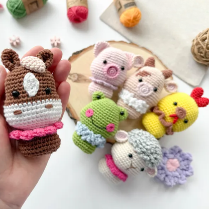 Crochet Mini Farm Friends Pattern (Frog, Chick, Sheep, Pig, Horse, Cow)