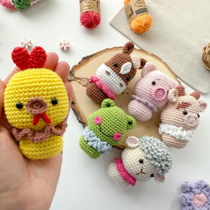 Crochet Mini Farm Friends Pattern (Frog, Chick, Sheep, Pig, Horse, Cow)