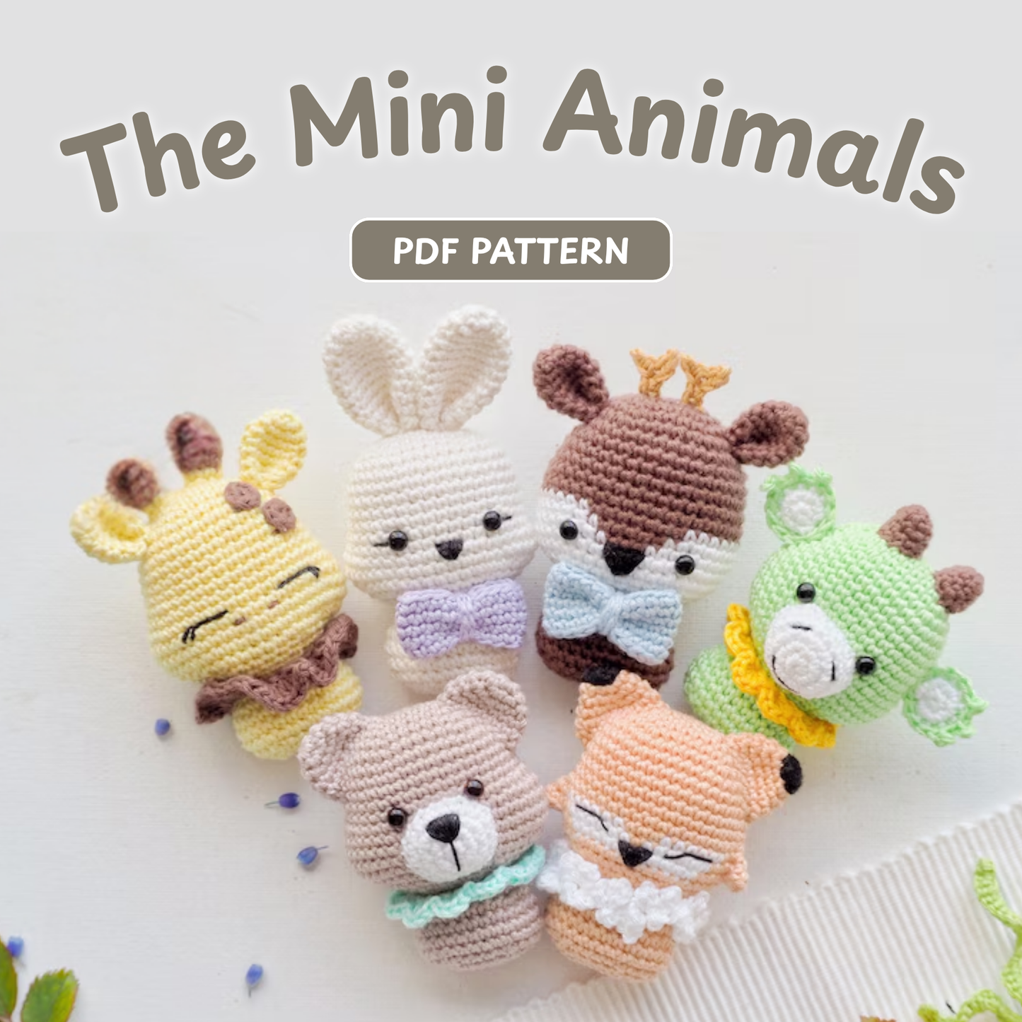 Crochet Mini Toys Pattern (Fox, Bunny, Bear, Dragon, Reindeer, and Giraffe)