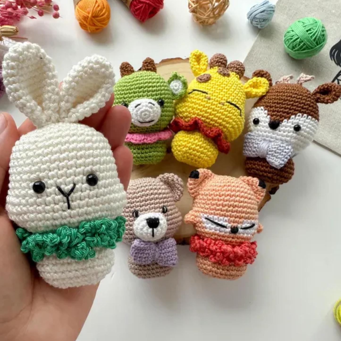 Crochet Mini Toys Pattern (Fox, Bunny, Bear, Dragon, Reindeer, and Giraffe)