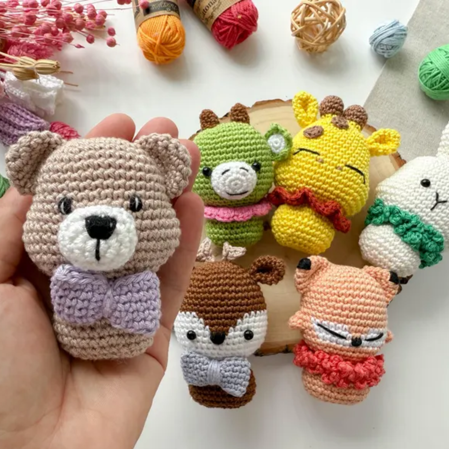 Crochet Mini Toys Pattern (Fox, Bunny, Bear, Dragon, Reindeer, and Giraffe)