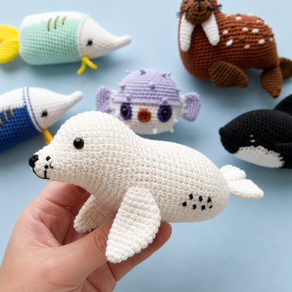 Crochet Sea Animals Amigurumi Pattern (6 Figures) Orca · Puffer Fish · Sailfish · Walrus · Seal · Crab