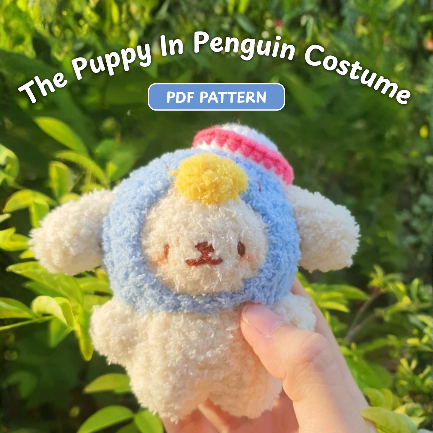 Crochet Puppy in Penguin Costume Pattern (Includes Sailor Hat, Beret & Cat Ears Variations)