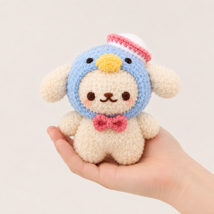 Crochet Puppy in Penguin Costume Pattern (Includes Sailor Hat, Beret & Cat Ears Variations)