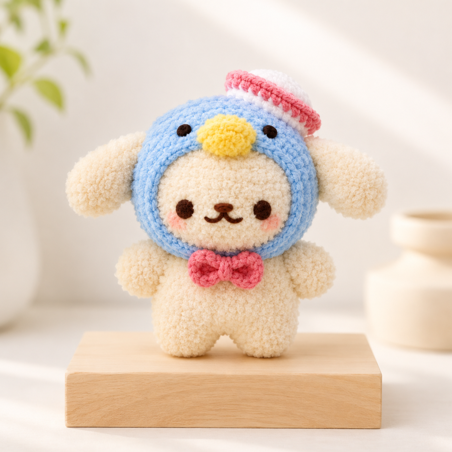 Crochet Puppy in Penguin Costume Pattern (Includes Sailor Hat, Beret & Cat Ears Variations)